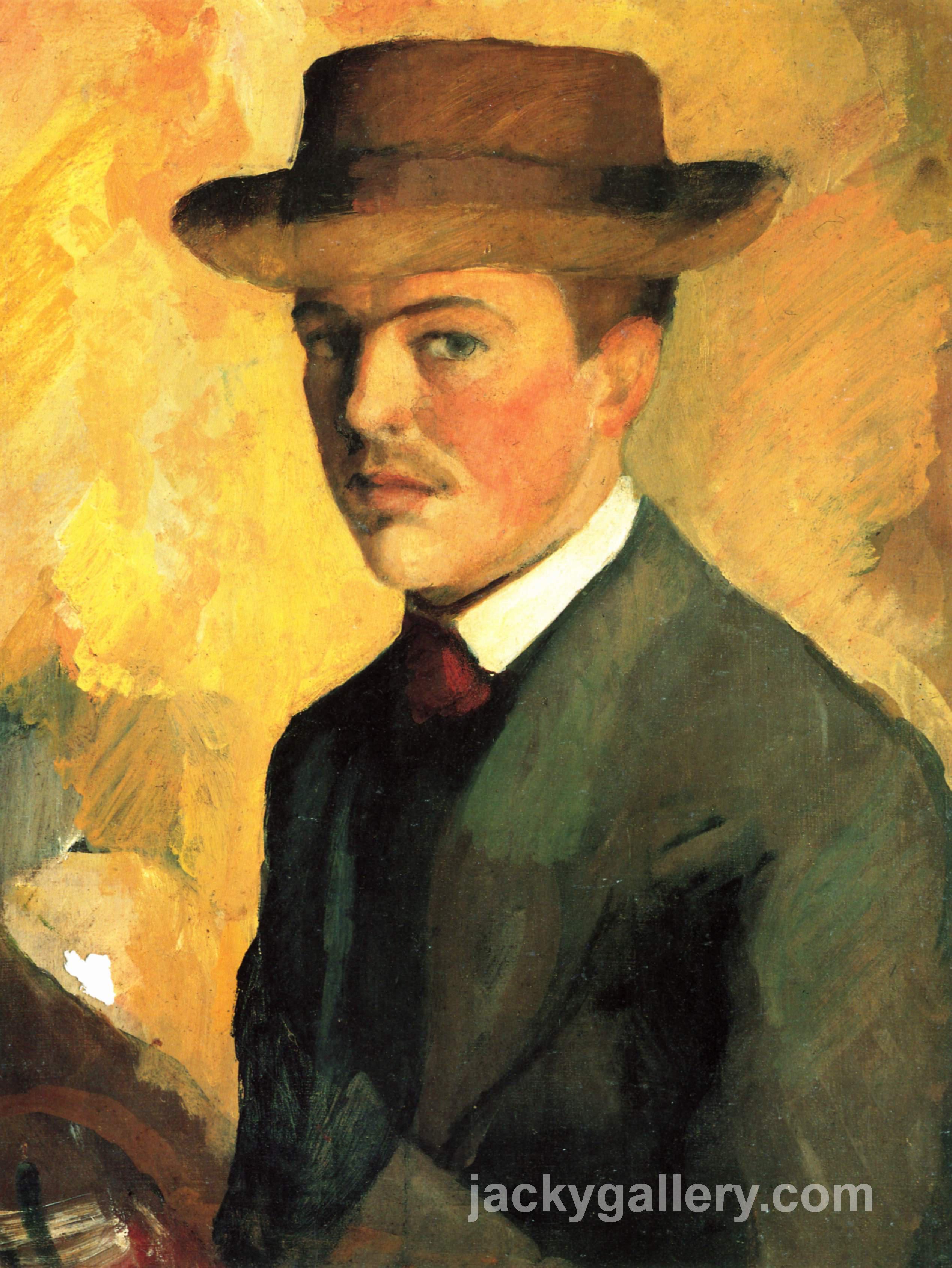 Self-Portrait with Hat, August Macke painting